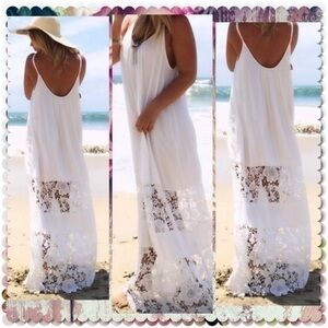 BOHO LACE MAXI BEACH DRESS COVER-UP BLACK S/M
